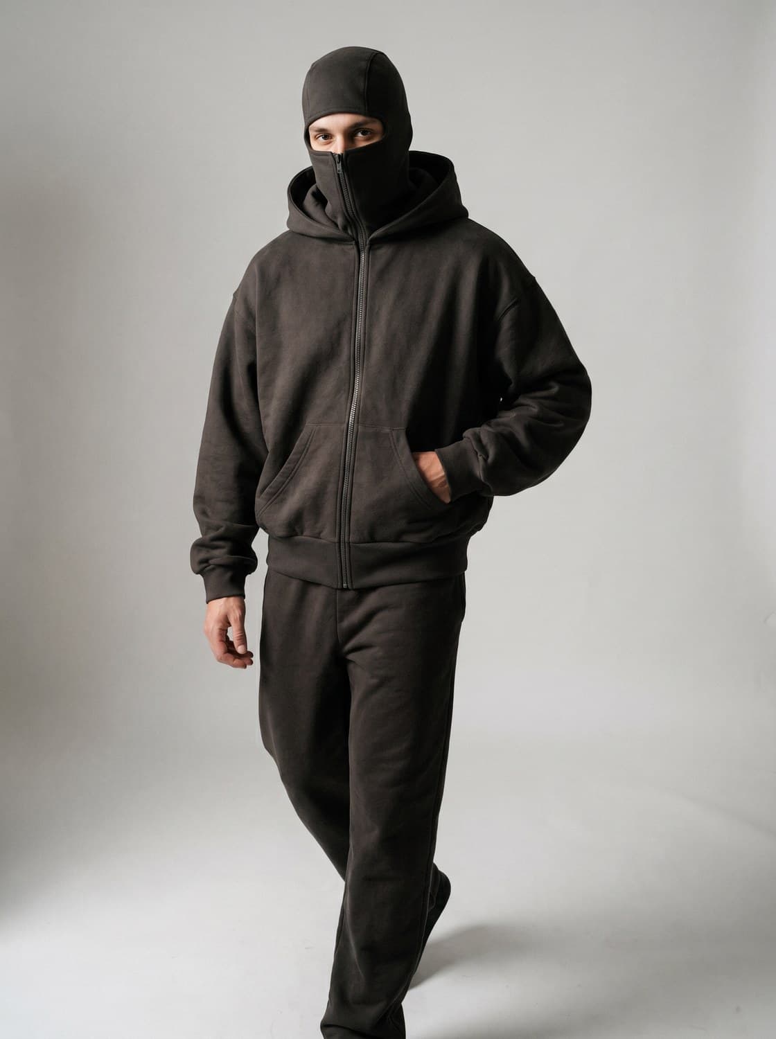 Fleece Shadow Hoodie on a model — Black